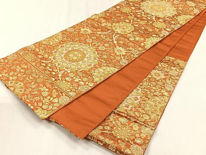 平和屋着物◎六通柄袋帯　更紗花文　金糸　正絹　逸品　CABH7598yk