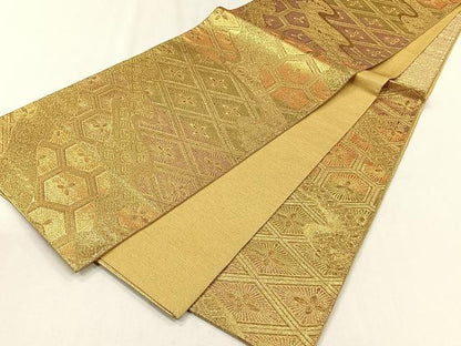 平和屋着物◎六通柄袋帯　松葉菱文　金糸　正絹　逸品　CABH7599yk