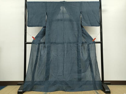 平和屋着物＊夏物　本場小千谷ちぢみ　鉄御納戸色　麻　逸品　CABH7602ze