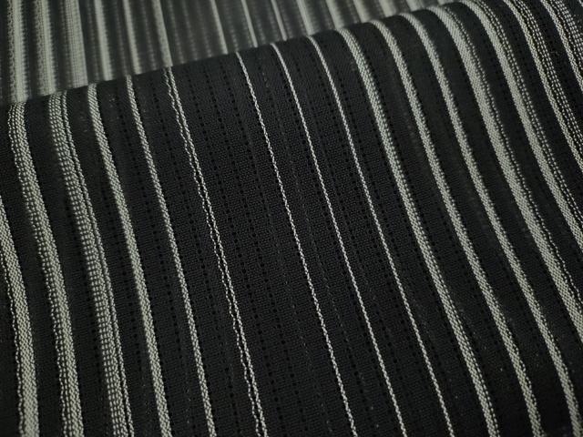 平和屋着物＊夏物　お召　縦絽　縞　黒地　正絹　逸品　CABH7604ze