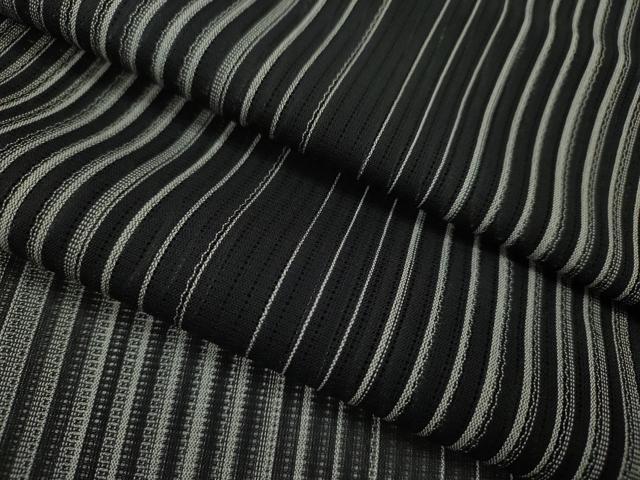 平和屋着物＊夏物　お召　縦絽　縞　黒地　正絹　逸品　CABH7604ze