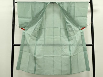 平和屋着物＊夏物　男性　色無地　紗　錆青磁色　麻　逸品　CABH7607ze