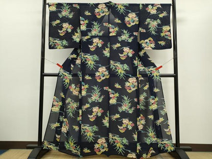 平和屋着物＊夏物　小紋　絽　型染め　御所解文　正絹　逸品　CABH7609ze
