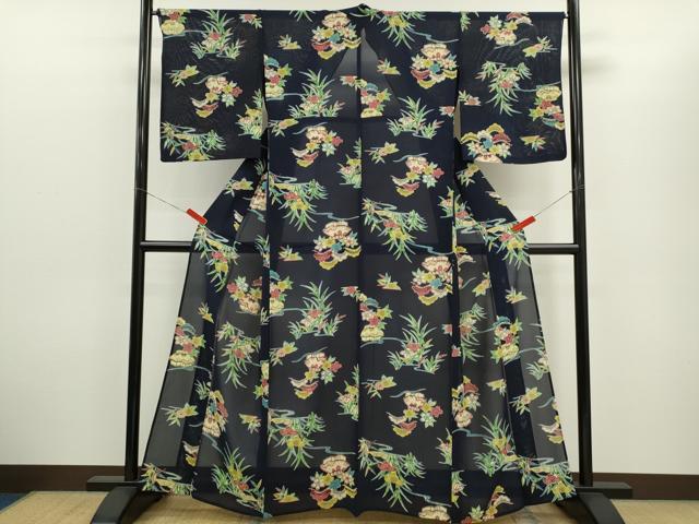 平和屋着物＊夏物　小紋　絽　型染め　御所解文　正絹　逸品　CABH7609ze