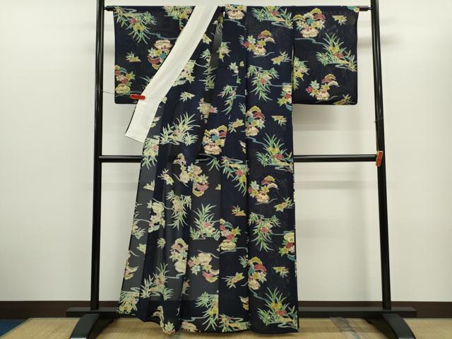 平和屋着物＊夏物　小紋　絽　型染め　御所解文　正絹　逸品　CABH7609ze