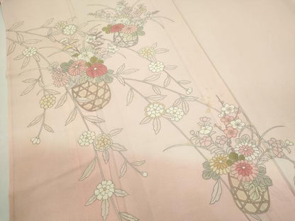 平和屋着物＊夏物　訪問着　絽　花籠文　暈し染め　銀彩　正絹　逸品　CABH7610ze