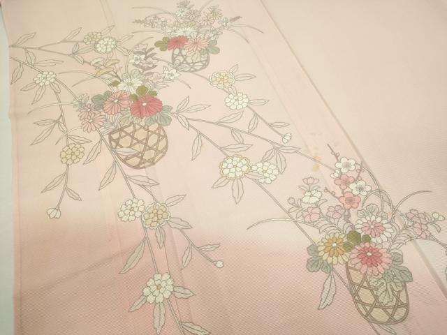 平和屋着物＊夏物　訪問着　絽　花籠文　暈し染め　銀彩　正絹　逸品　CABH7610ze