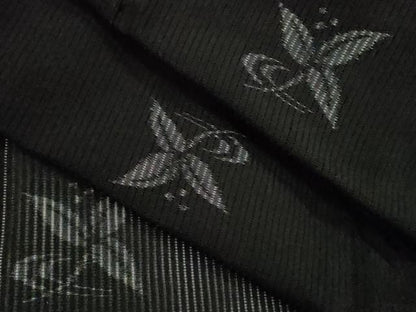 平和屋着物＊夏物　小紋　縦絽　舞花文　黒地　正絹　逸品　CABH7612ze