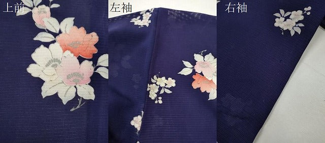 平和屋着物＊夏物　小紋　絽　枝花文　銀彩　正絹　逸品　CABH7613ze