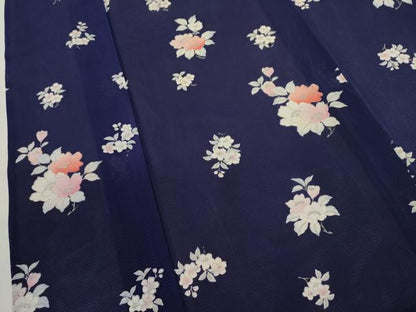 平和屋着物＊夏物　小紋　絽　枝花文　銀彩　正絹　逸品　CABH7613ze