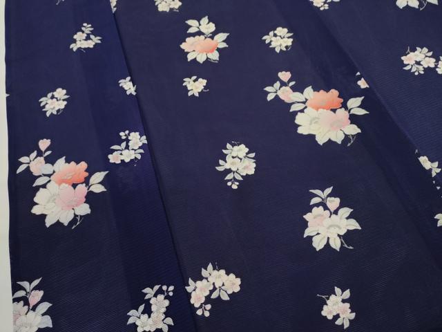 平和屋着物＊夏物　小紋　絽　枝花文　銀彩　正絹　逸品　CABH7613ze