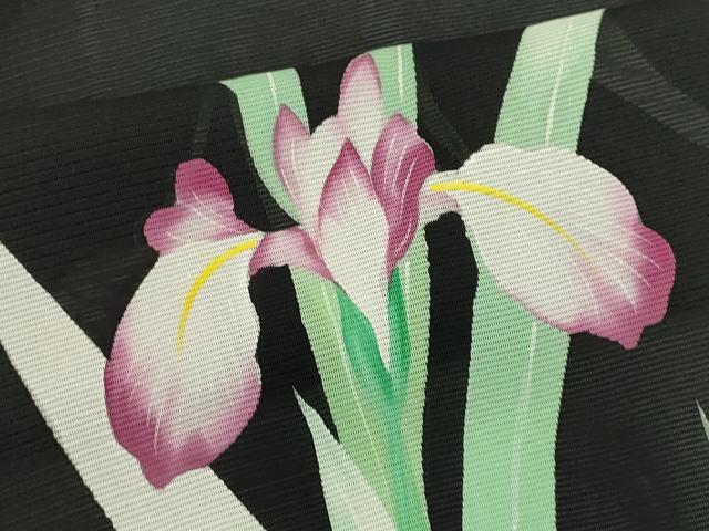 平和屋着物＊夏物　訪問着　絽　燕子花　黒地　正絹　逸品　CABH7620ze