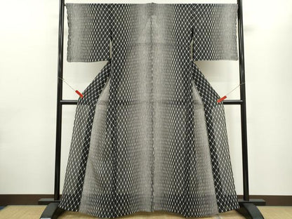 平和屋着物＊夏物　小紋　絽　網目文様　黒地　正絹　逸品　CABH7623ze