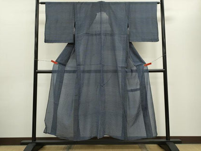 平和屋着物＊夏物　お召　紗　横縞文　正絹　逸品　CABH7625ze