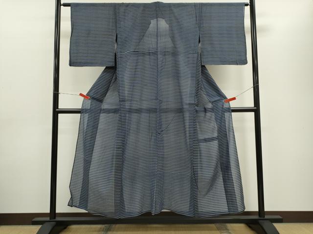 平和屋着物＊夏物　お召　紗　横縞文　正絹　逸品　CABH7625ze