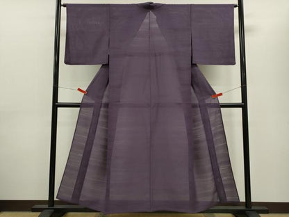 平和屋着物＊夏物　色無地　縦絽　吉祥紋絽　滅紫色　正絹　逸品　CABH7627ze