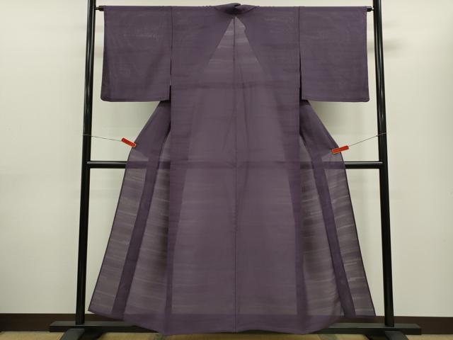 平和屋着物＊夏物　色無地　縦絽　吉祥紋絽　滅紫色　正絹　逸品　CABH7627ze