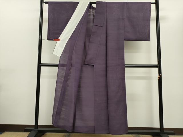 平和屋着物＊夏物　色無地　縦絽　吉祥紋絽　滅紫色　正絹　逸品　CABH7627ze