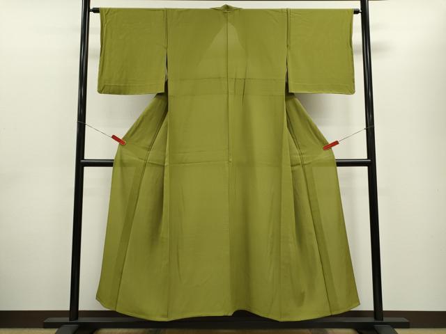 平和屋着物＊夏物　色無地　絽　万葉涼風　鶯色　五泉　正絹　逸品　未使用　CABH7628ze