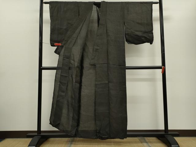 平和屋着物＊夏物　上布　色無地　黒地　麻　逸品　CABH7631ze