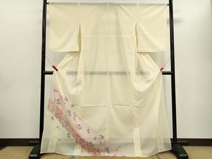平和屋着物＊夏物　色留訪問着　絽　麻の葉草花文　洗える着物　CABH7645ze