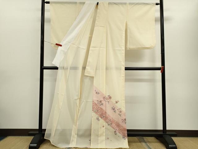 平和屋着物＊夏物　色留訪問着　絽　麻の葉草花文　洗える着物　CABH7645ze