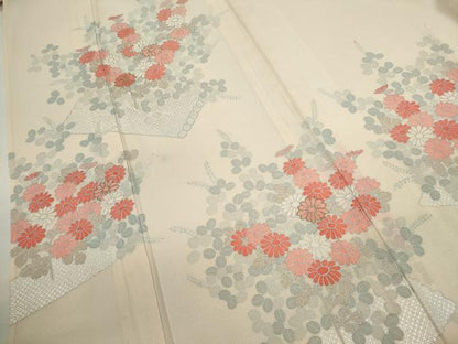平和屋着物＊夏物　訪問着　絽　駒刺繍　花筏　銀彩　正絹　逸品　CABH7649ze
