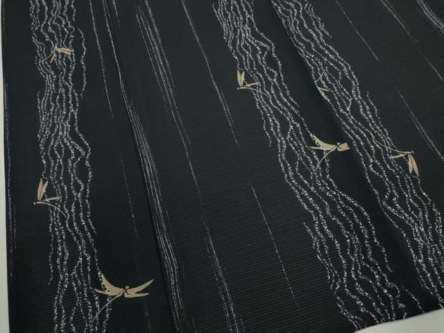 平和屋着物＊夏物　小紋　絽　トンボ　変わり縞　黒地　正絹　逸品　未使用　CABH7650ze