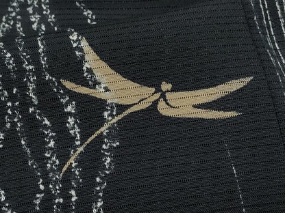 平和屋着物＊夏物　小紋　絽　トンボ　変わり縞　黒地　正絹　逸品　未使用　CABH7650ze