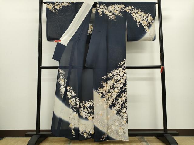 平和屋着物＊夏物　訪問着　絽　駒刺繍　枝垂れ桜文　暈し染め　金彩　正絹　逸品　CABH7653ze