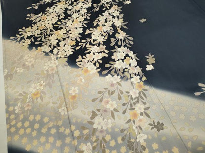 平和屋着物＊夏物　訪問着　絽　駒刺繍　枝垂れ桜文　暈し染め　金彩　正絹　逸品　CABH7653ze