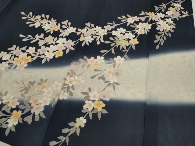 平和屋着物＊夏物　訪問着　絽　駒刺繍　枝垂れ桜文　暈し染め　金彩　正絹　逸品　CABH7653ze