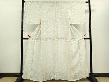 平和屋着物＊夏物　色無地　舞葉紋紗　練色　正絹　逸品　CABH7657ze
