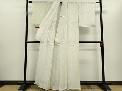 平和屋着物＊夏物　色無地　舞葉紋紗　練色　正絹　逸品　CABH7657ze
