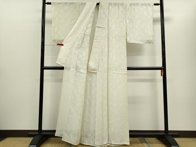 平和屋着物＊夏物　色無地　舞葉紋紗　練色　正絹　逸品　CABH7657ze