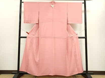平和屋着物＊夏物　色無地　縦絽　紅梅色　正絹　逸品　未使用　CABH7659ze