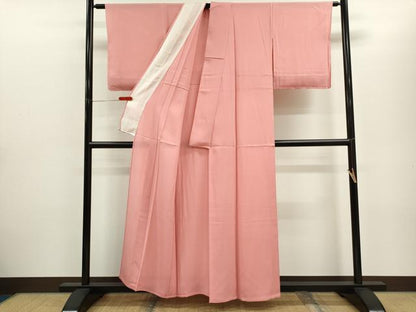 平和屋着物＊夏物　色無地　縦絽　紅梅色　正絹　逸品　未使用　CABH7659ze