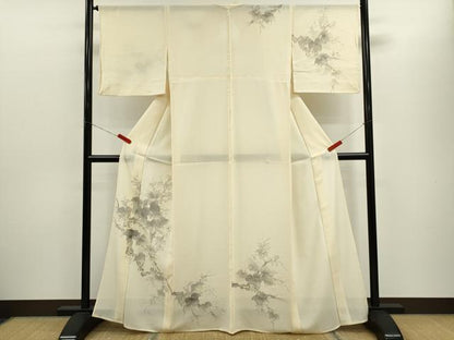 平和屋着物＊夏物　訪問着　絽　手描き　葡萄蔦の葉文　銀彩　正絹　逸品　CABH7668ze