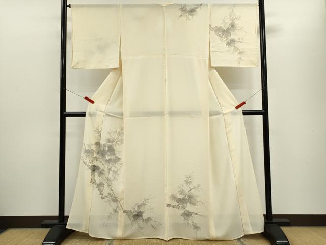 平和屋着物＊夏物　訪問着　絽　手描き　葡萄蔦の葉文　銀彩　正絹　逸品　CABH7668ze