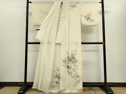 平和屋着物＊夏物　訪問着　絽　手描き　葡萄蔦の葉文　銀彩　正絹　逸品　CABH7668ze