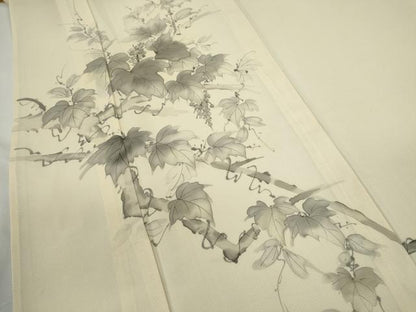平和屋着物＊夏物　訪問着　絽　手描き　葡萄蔦の葉文　銀彩　正絹　逸品　CABH7668ze