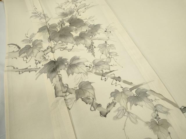 平和屋着物＊夏物　訪問着　絽　手描き　葡萄蔦の葉文　銀彩　正絹　逸品　CABH7668ze