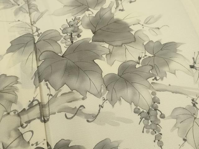 平和屋着物＊夏物　訪問着　絽　手描き　葡萄蔦の葉文　銀彩　正絹　逸品　CABH7668ze