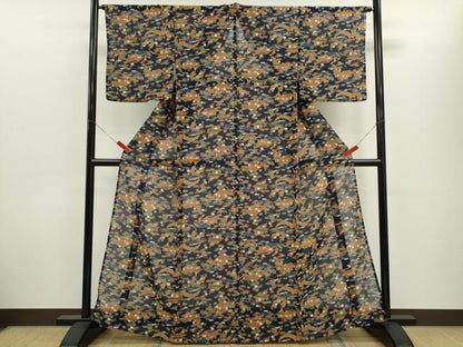 平和屋着物＊夏物　小紋　絽　松竹梅風景文　正絹　逸品　CABH7673ze