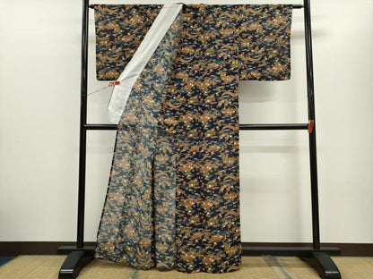 平和屋着物＊夏物　小紋　絽　松竹梅風景文　正絹　逸品　CABH7673ze
