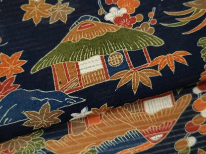 平和屋着物＊夏物　小紋　絽　松竹梅風景文　正絹　逸品　CABH7673ze