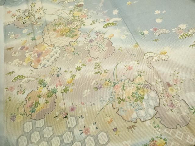 平和屋着物＊夏物　訪問着　絽　松竹梅雪輪重ね草花文　暈し染め　金彩　正絹　逸品　CABH7675ze