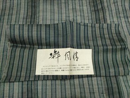 平和屋着物＊夏物　紗紬　粋風情　縞　反端付き　正絹　逸品CABH7676ze