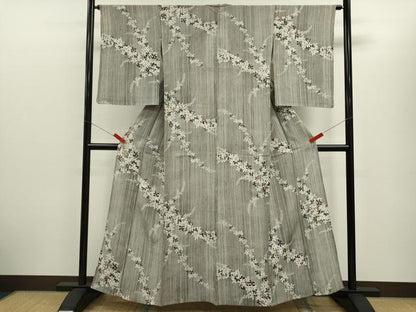 平和屋着物＊夏物　小紋　絽　枝葉文　正絹　逸品　CABH7678ze
