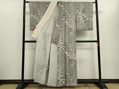 平和屋着物＊夏物　小紋　絽　枝葉文　正絹　逸品　CABH7678ze